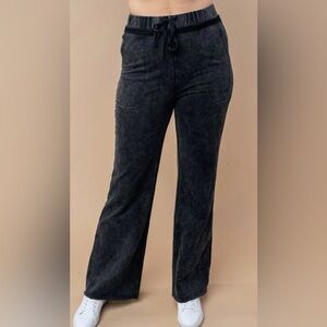 white birch Black Wide Leg Drawstring Pants